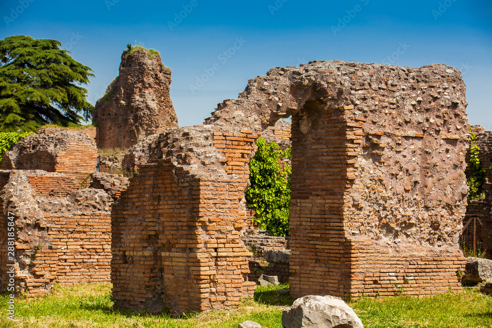 Detail of the walls of the ruins at the Flavian Palace also known as the Domus Flavia on the Palatine Hill in Rome Detail of the walls of the ruins at the Flavian Palace also known as the Domus Flavia on the Palatine Hill in Rome