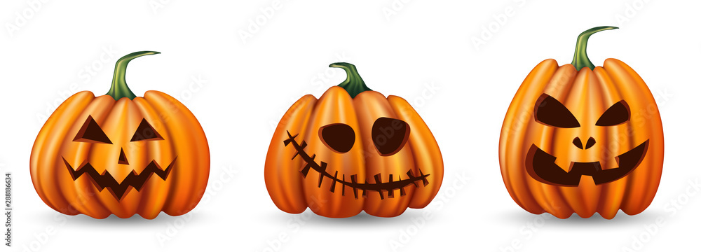 Set of halloween pumpkins with funny faces on white background. Set of halloween pumpkins with funny faces on white background.