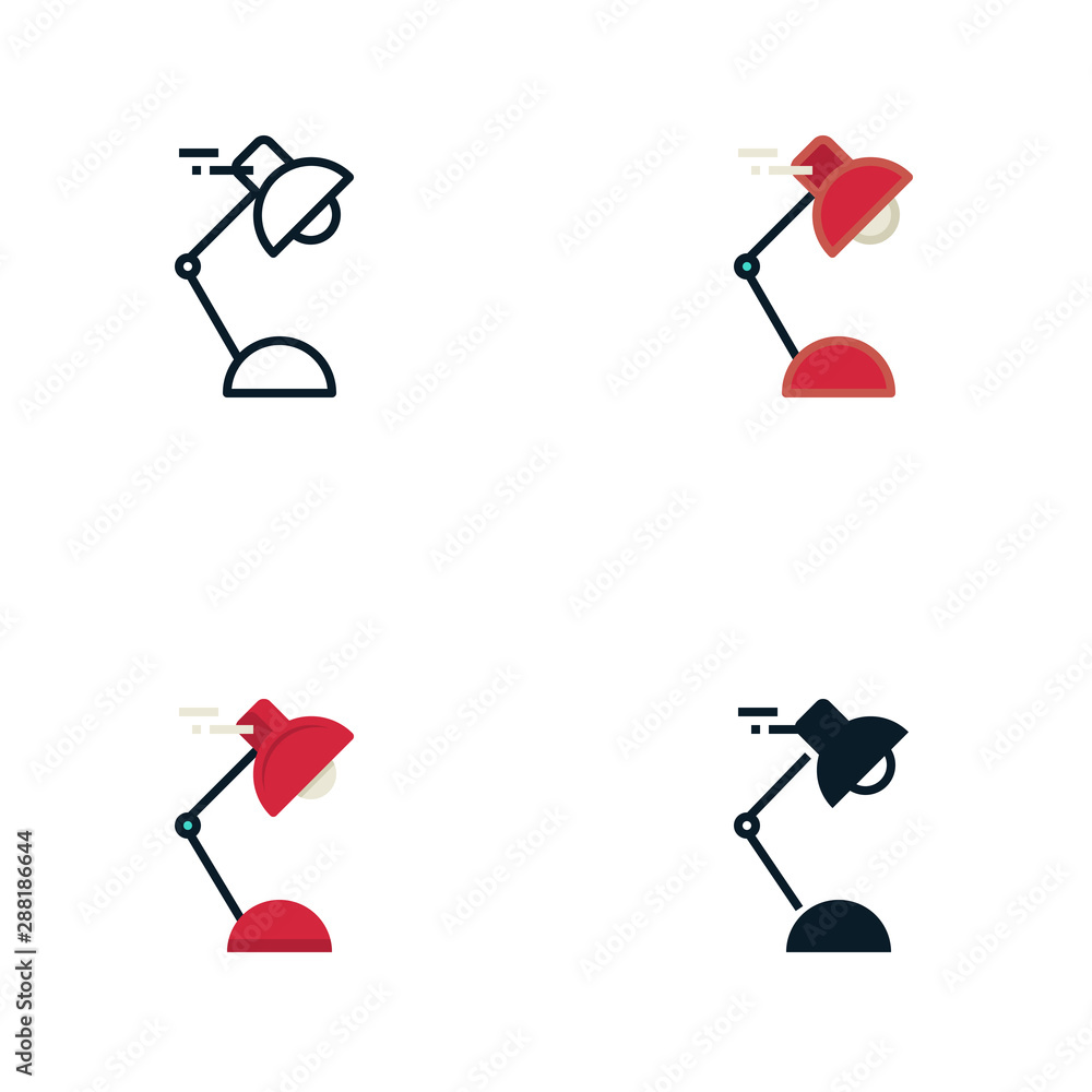 Set of outline, filled outline, flat, and glyph table lamp icon. Editable stroke icons suitable for web, infographics, interface and apps. Set of outline, filled outline, flat, and glyph table lamp icon. Editable stroke icons suitable for web, infographics, interface and apps.