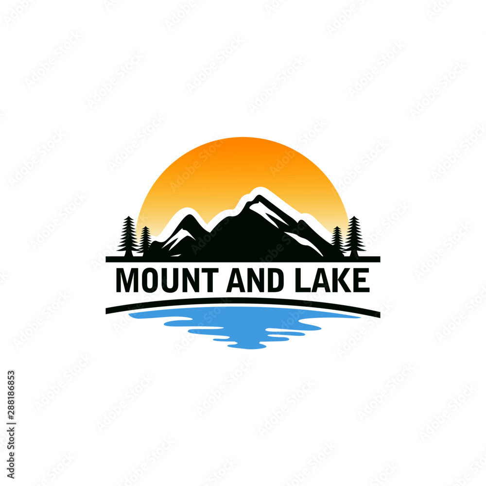 Obraz premium Mountain Lake Logo Nature Landscape Stock Vector