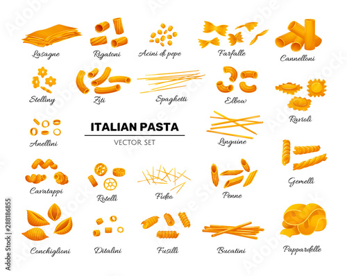 Italian pasta set in flat cartoon style.