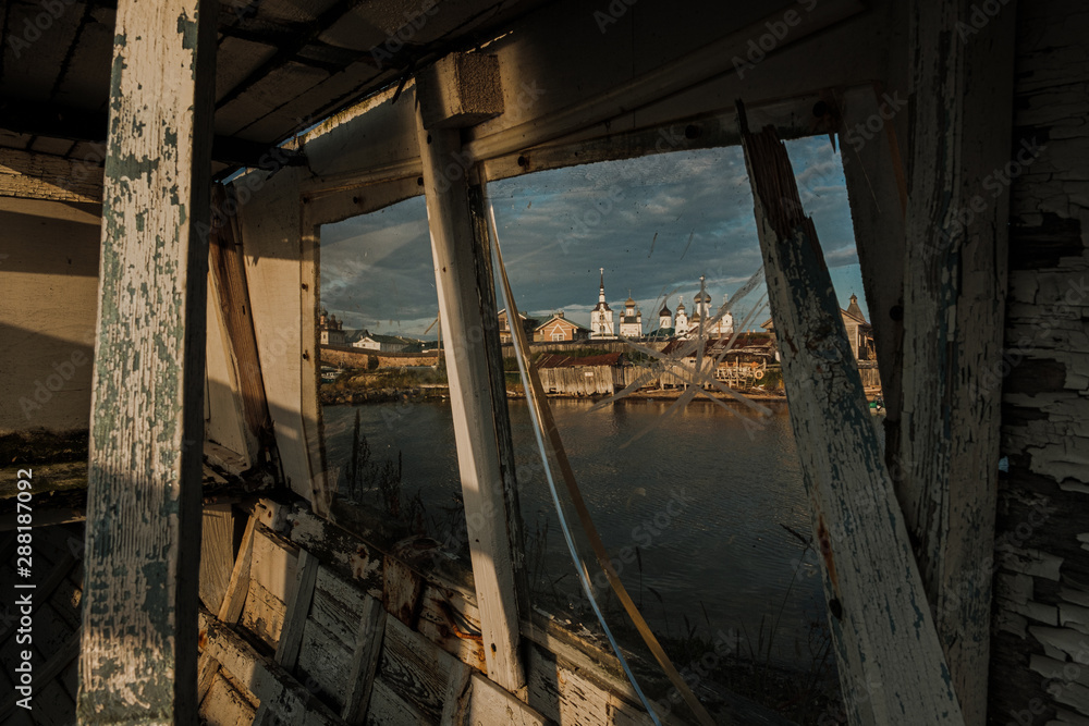 Beautiful russian Solovki Monastery at summer day.