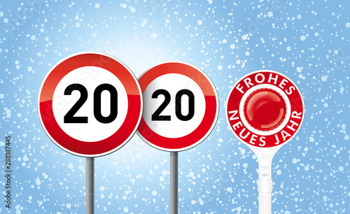 Neujahrskarte Schilder 2020 mit Kelle