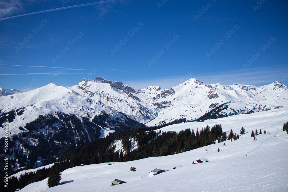 view of Mayrhofen ski resort in winter time, Austria