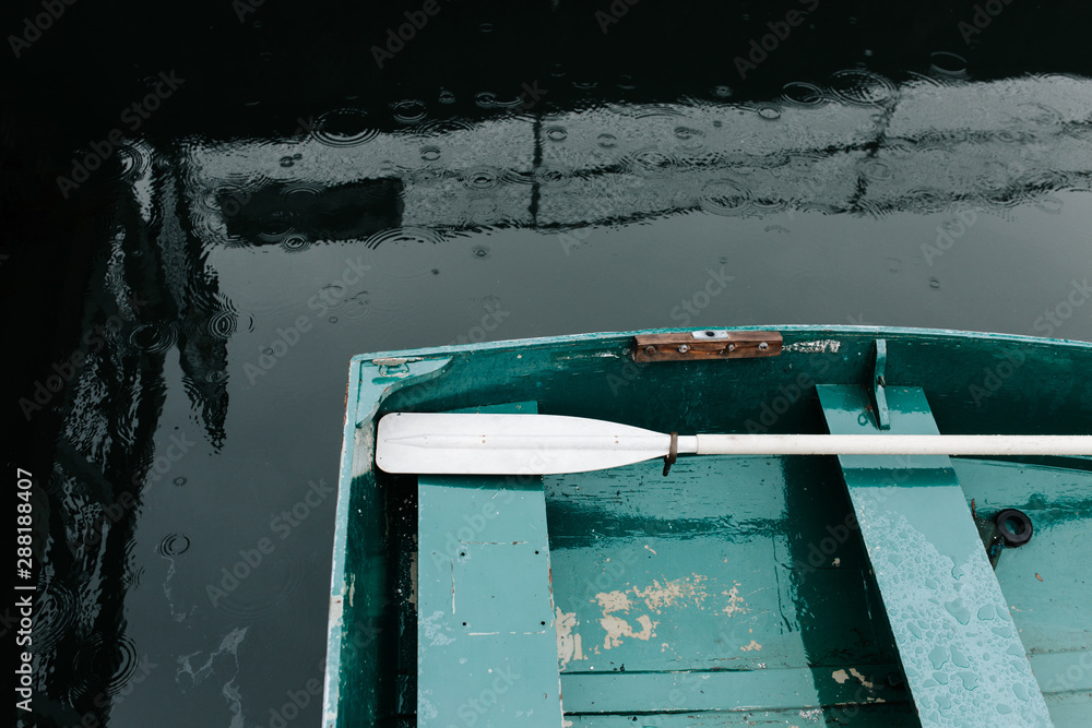 Close up of rowboat on dock Close up of rowboat on dock