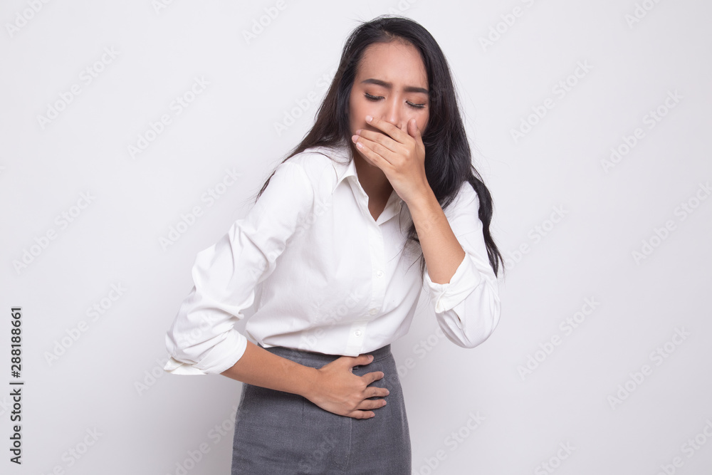 Young Asian woman got stomachache about to vomit. Young Asian woman got stomachache about to vomit.