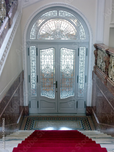 Carved glass entrance doors to Villa Maraini Swiss Institute, Rome, 2019. photo