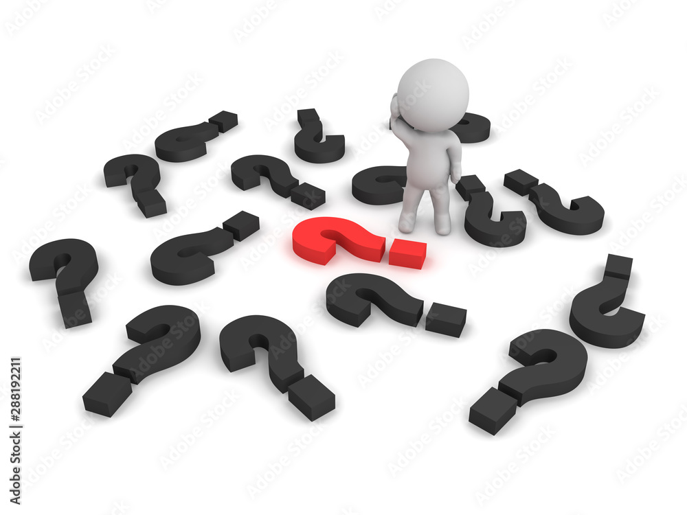 3D Character surrounded by question marks 3D Character surrounded by question marks