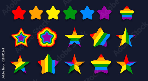 Set of star pride rainbow colors. Vector illustration. Isolated on blue background.