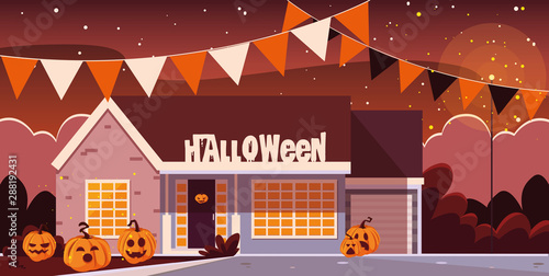 poster of halloween facade house with decoration