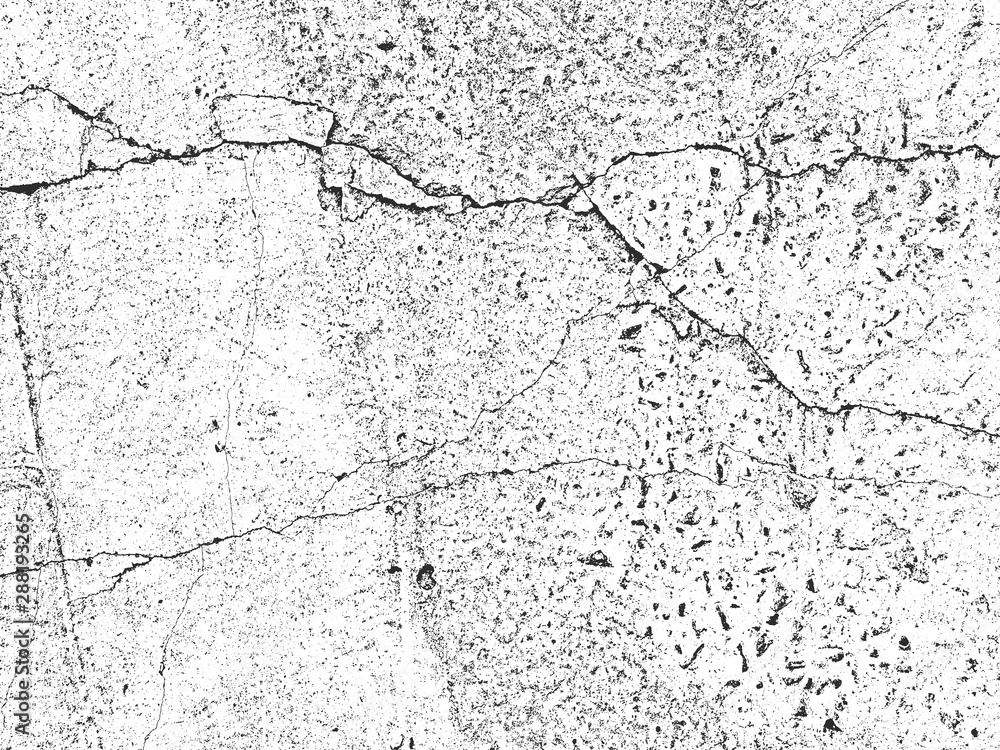 Obraz premium Distress old cracked concrete vector texture. Black and white grunge background. Stone, asphalt, plaster, marble.