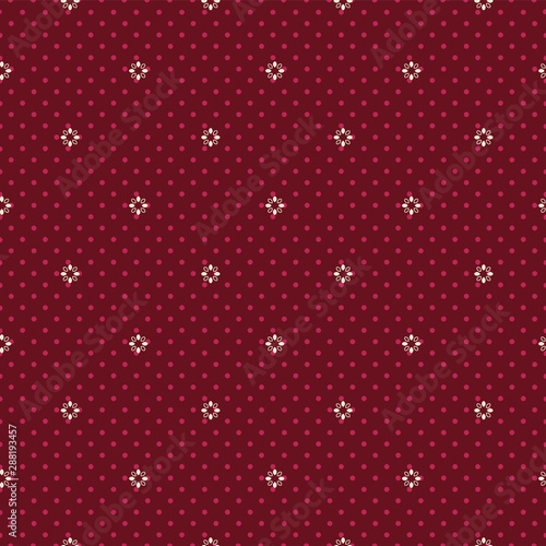 Abstract seamless pattern illustration of dots and flowers.