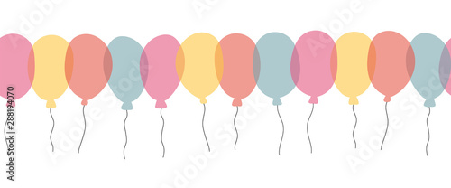 Colorful balloon seamless vector border on a white background for celebration, holiday, birthday party card. Hand drawn illustration