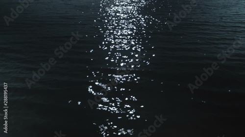 Closeup of a moonlit path on the water surface of a river. Recorded in Raw on Blackmagic camera.