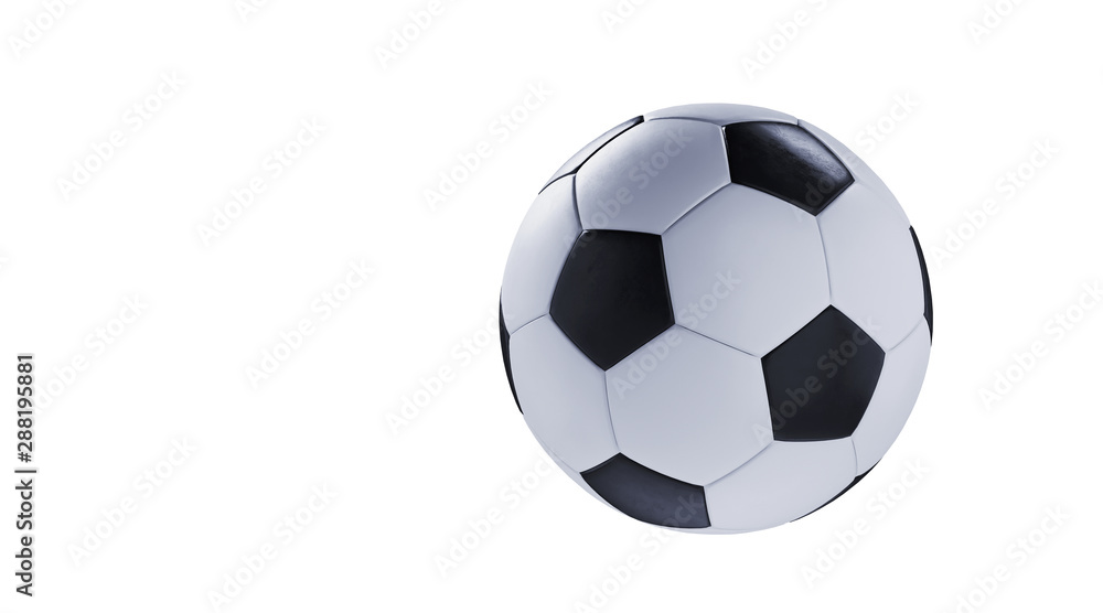 Obraz premium Sport equipment for minimal diet and healthy concept. Close up soccer ball on white background. 3d rendering illustration.