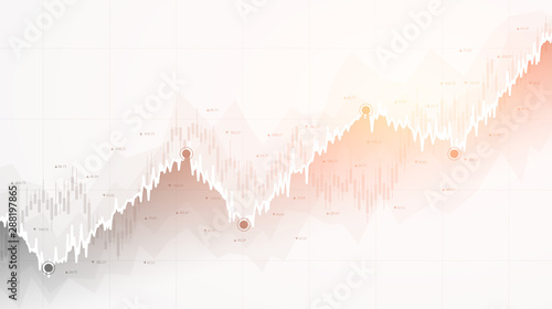 Abstract financial chart with uptrend line graph in stock market on black and white color background