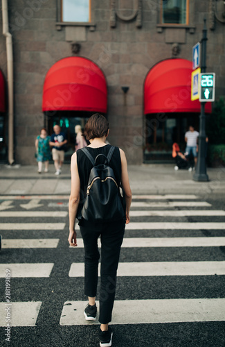 Wallpaper Mural Young Woman Crossing The Road Torontodigital.ca