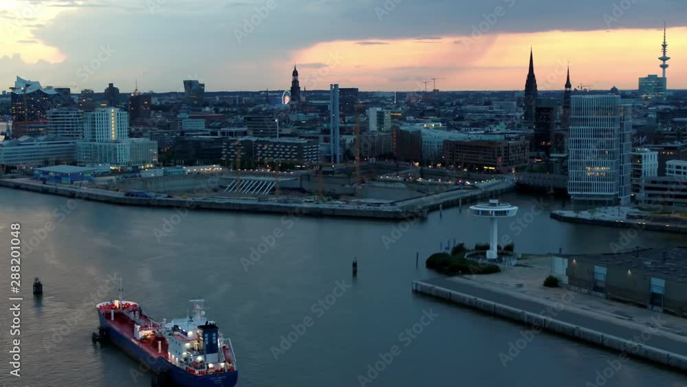 Drone Flight Hamburg Harbor during blue hour and night flies Elbe Drone Flight Hamburg Harbor during blue hour and night flies Elbe