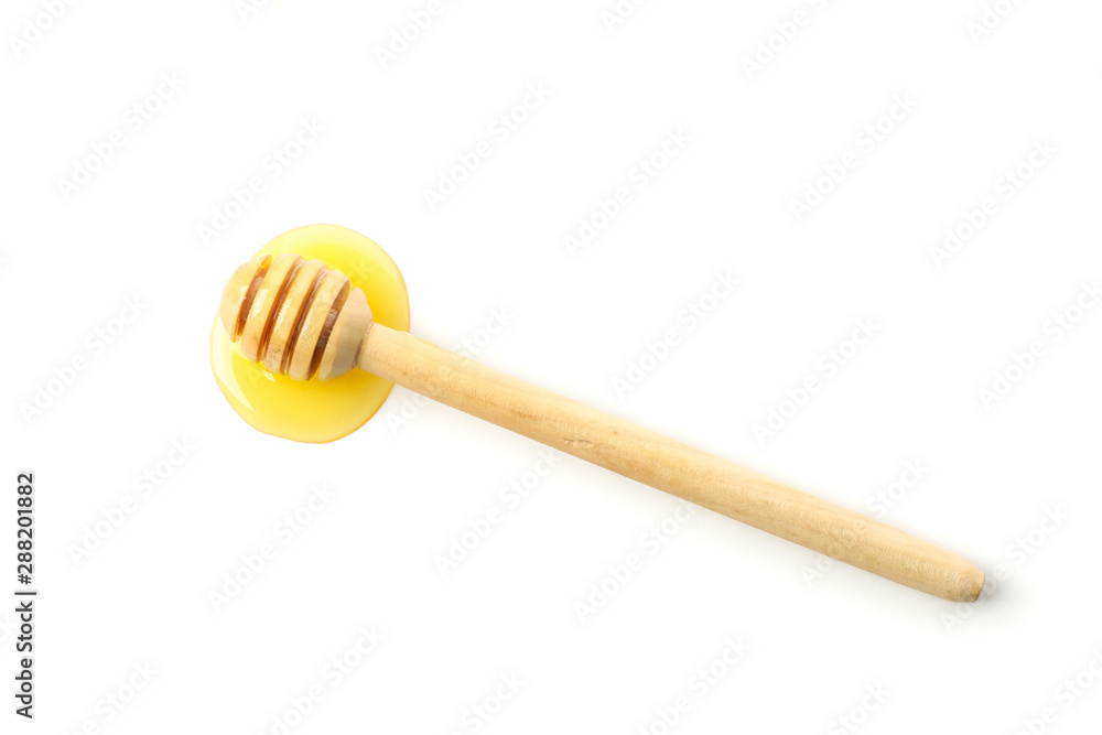 Dipper and honey isolated on white background, top view Dipper and honey isolated on white background, top view