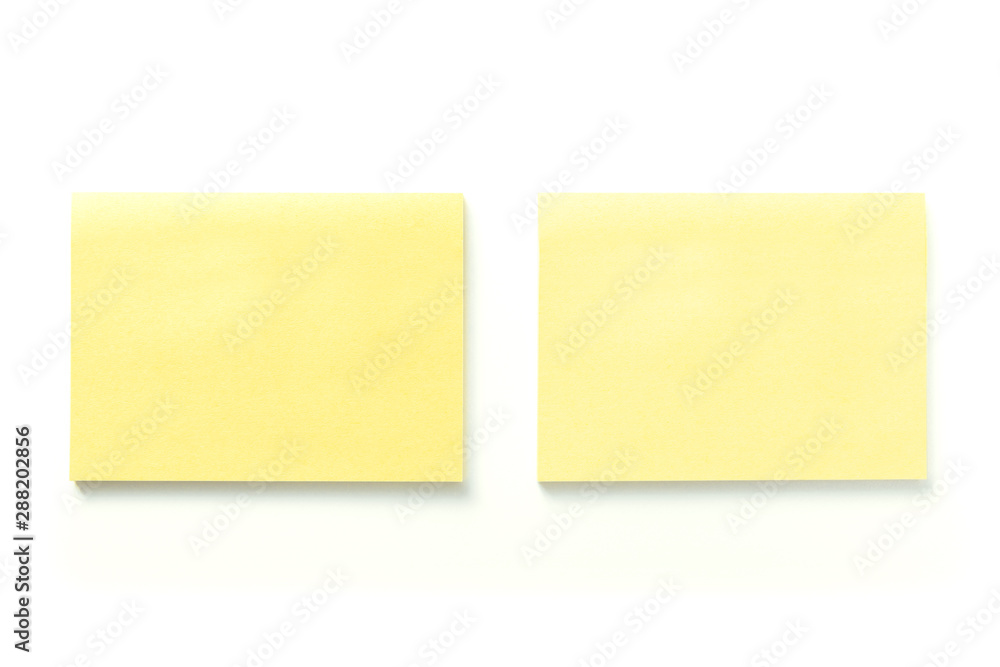 Two blank yellow sticky notes with shadow isolated on white background Two blank yellow sticky notes with shadow isolated on white background