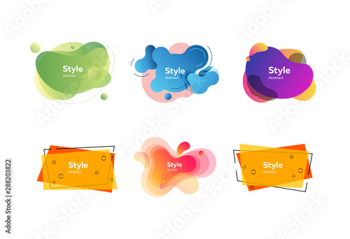 Set of trendy abstract elements. Gradient liquid shapes with multi layer effect. Templates for presentations, banners, flyers and apps. Vector illustration