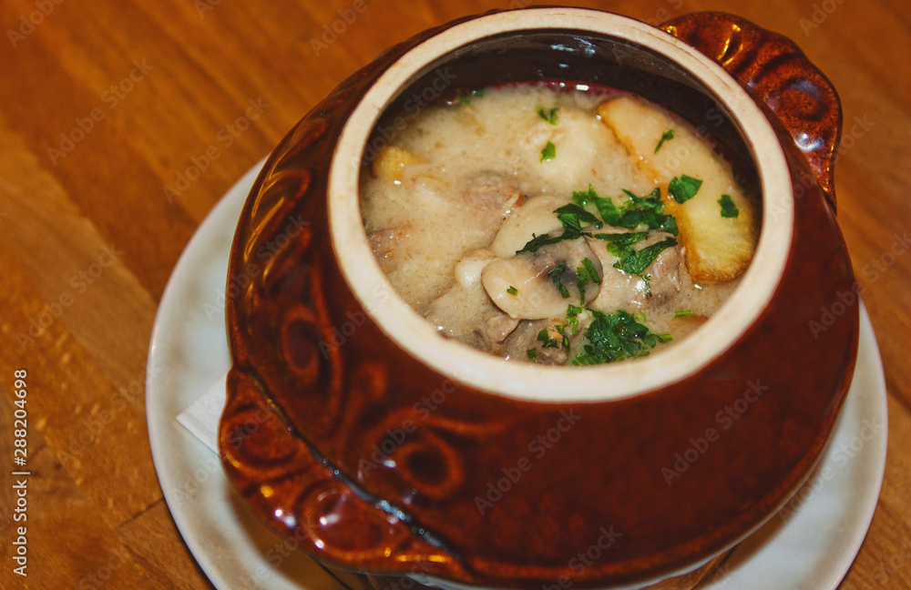 rustic food mushroom soup potatoes herbs clay pot rustic food mushroom soup potatoes herbs clay pot