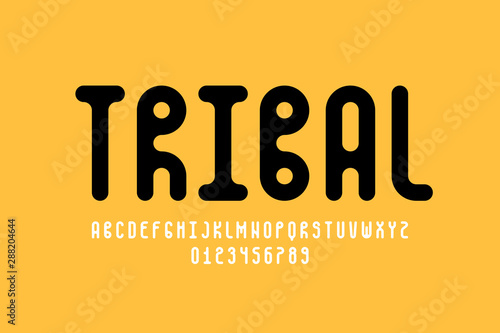 Tribal style font design, alphabet letters and numbers