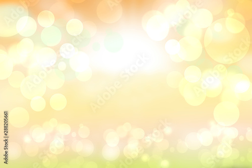 Abstract festive blur bright yellow orange pastel background texture with glowing circular bokeh lights for Mothers day, valentine or wedding card. Space for design. Card concept.