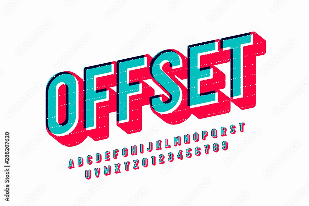 Fototapeta premium Offset print style font design, alphabet letters and numbers