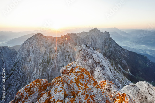 View from Ellmauer Halt at sunrise, Wilder Kaiser, Ellmauer Halt, Tyrol, Austria