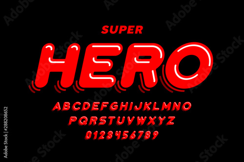 Comics style font design, super hero alphabet, letters and numbers