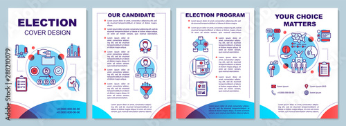 Election brochure template layout. Candidate and voting program. Flyer, booklet, leaflet print design, linear illustrations. Vector page layouts for magazines, annual reports, advertising posters