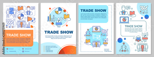 Trade show brochure template layout. Startup launch event. Flyer, booklet, leaflet print design with linear icons. Business presentation. Vector page layouts for annual reports, advertising posters