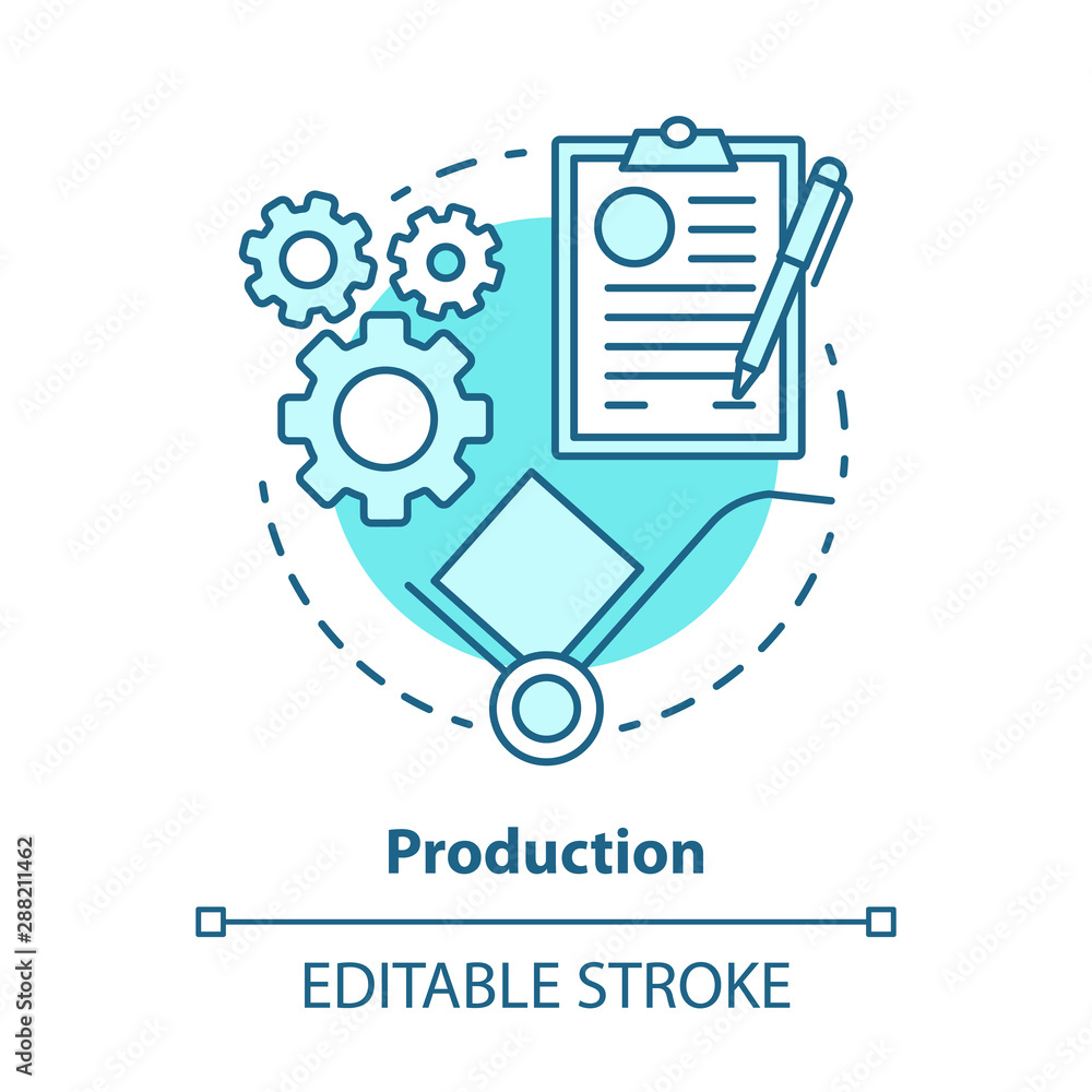 Production blue concept icon. Manufacturing process idea thin line illustration. Industrial sector. Engineering. Product fabrication. Primary industry. Vector isolated outline drawing. Editable stroke Production blue concept icon. Manufacturing process idea thin line illustration. Industrial sector. Engineering. Product fabrication. Primary industry. Vector isolated outline drawing. Editable stroke