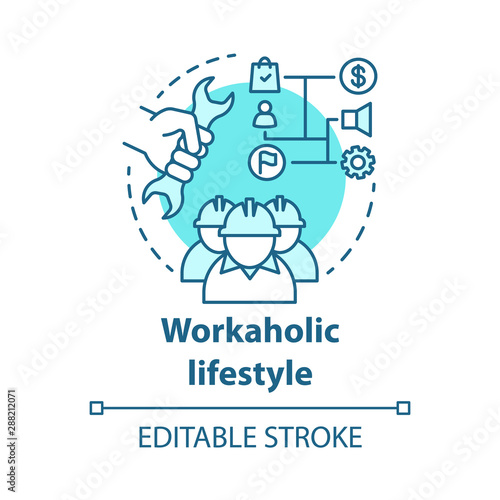 Workaholic lifestyle blue concept icon. Ergomaniac idea thin line illustration. Work addiction, obsessive disorder. Working overtime, behind schedule vector isolated outline drawing. Editable stroke