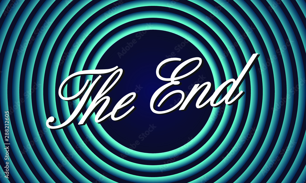 The End handwrite title on red round background Old movie ending The End handwrite title on red round background Old movie ending
