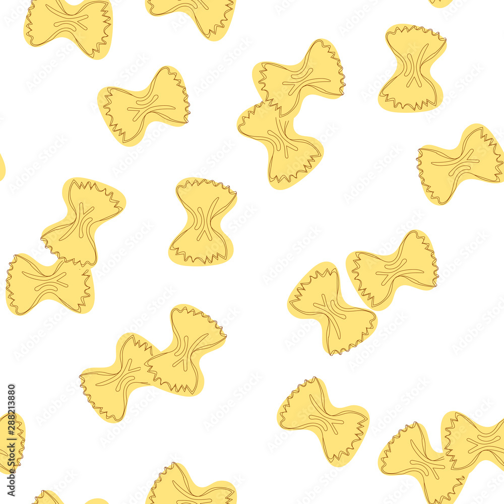 Pasta farfalle of light dough isolated on white background. Seamless vector patter with farfalle. Pasta farfalle of light dough isolated on white background. Seamless vector patter with farfalle.