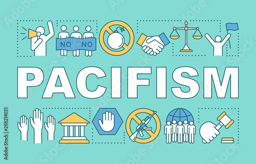 Pacifism word concepts banner. Anti war movement presentation, website. Isolated lettering typography idea with linear icons. Militarism opposition. Peaceful protest vector outline illustration