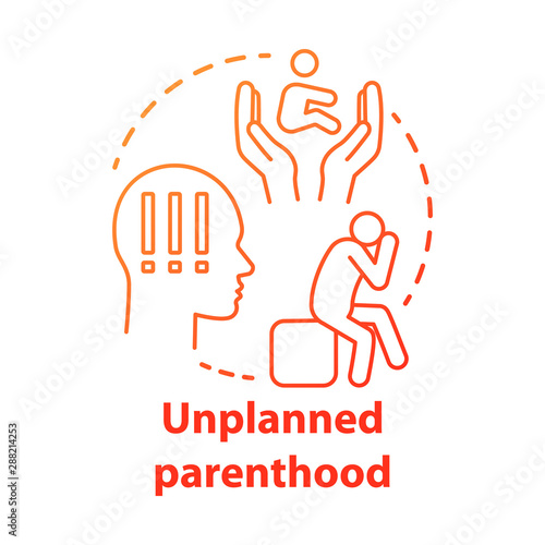 Unplanned parenthood concept icon. Single parent idea thin line illustration. Postpartum depression, childbirth stress. Unintended, unwanted pregnancy. Vector isolated outline drawing