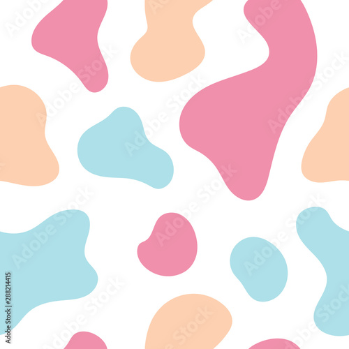 Abstract seamless chaotic pattern. Modern wallpaper in trendy pastel colors. blue, pink and white. Organic background texture with spots and blots.