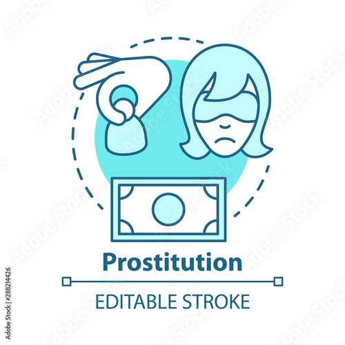 Prostitution concept icon. Sex trafficking idea thin line illustration. Sexual exploitation, slavery. Assault and harassment. Commercial sex. Debauchery. Vector isolated drawing. Editable stroke