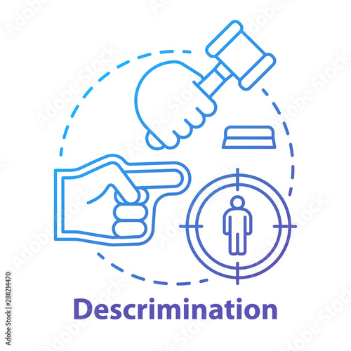 Prejudice & discrimination concept icon. Zero tolerance policy idea thin line illustration. Social inequality. Bullying and rights violation. Vector isolated outline drawing
