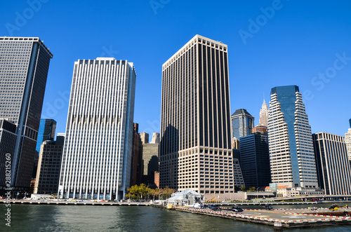 View of New York from the sea. Beautiful view panoramic view of Manhattan of New York City, USA. New York is the most populous city in the United States.