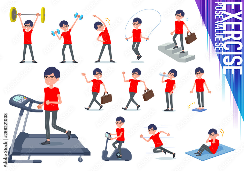Fototapeta premium flat type red Tshirt Glasse men_exercise