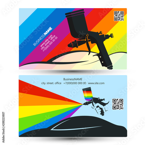 Spray gun car painting in hand business card concept