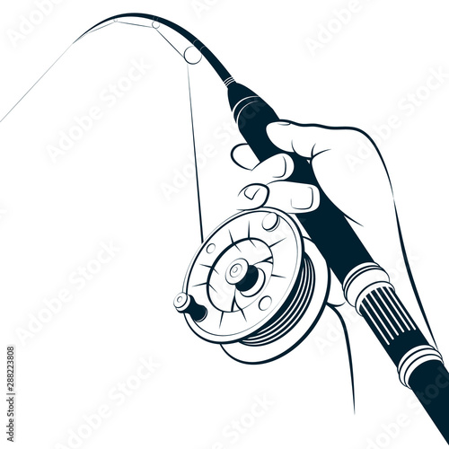 Fishing rod in hand fisherman silhouette