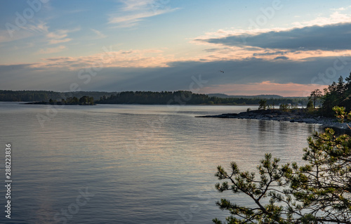 kareliya island white sea lake ladoga panorama view evening sunset summer clouds