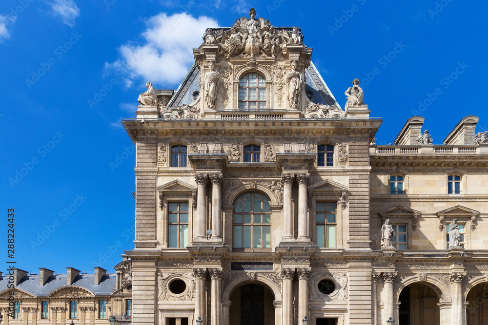 View of the Pavillon Turgot of the Louvre in Paris, France. Is the world's largest art museum and is housed in the Louvre Palace, originally built in the late 12th to 13th century.