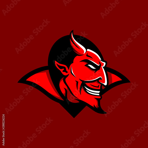 smiling devil face vector logo 