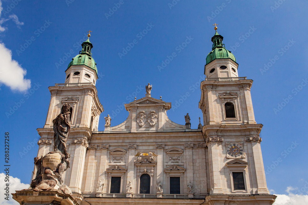 The Salzburg Cathedral. The Salzburger Dom is the 17-th century baroque roman catholic church.